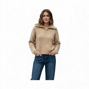 Abercrombie & Fitch Oversized Wool Blend Cable Knit Quarter Zip Sweater NWT